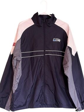 Seattle Seahawks Windbreaker Jacket - Navy, Gray, white Large